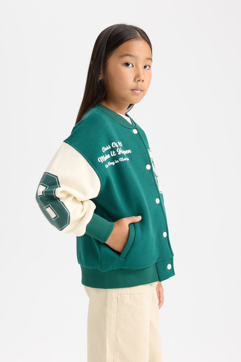 DeFacto Girl College Collar Pocketed Light Printed Thick Bomber Jacket - Image 3