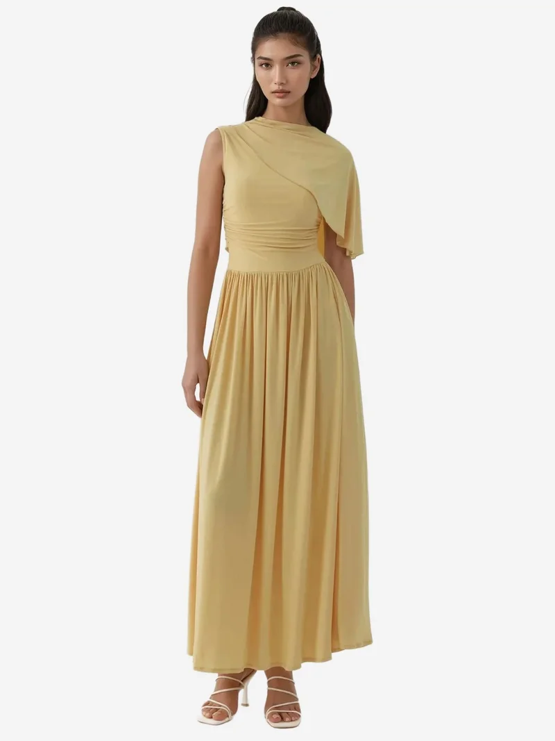 زوبعة فستان ماكسي بياقة غير متماثلة وكتف مكشوف