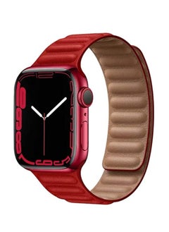 TenTech Magnetic Genuine Leather Watch Band for Apple Watch Ultra/Ultra 2, Size 49mm 45mm 44mm 42, Adjustable Sport Band with Magnetic Closure for iWatch Series 9/8/7/6/5/4/3/2 /1/SE – red