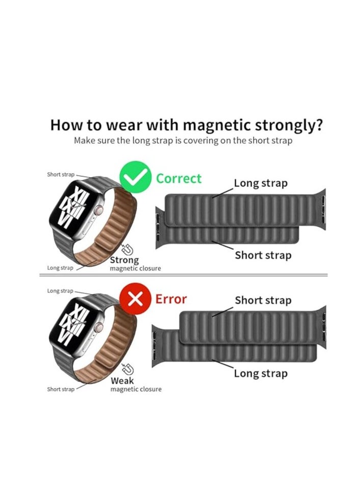 ten.tech - TenTech Magnetic Genuine Leather Watch Band for Apple Watch Ultra/Ultra 2, Size 49mm 45mm 44mm 42, Adjustable Sport Band with Magnetic Closure for iWatch Series 9/8/7/6/5/4/3/2 /1/SE – red - Image 1