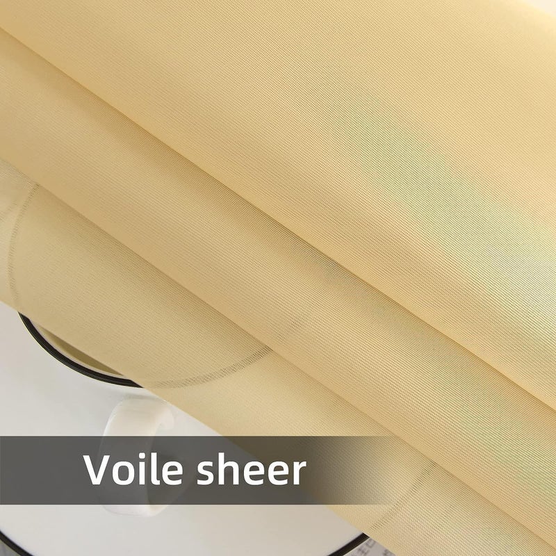 youleyar Solid Sheer Rod Pocket Curtain Voile Draperies 2 Panels White Beige Black Grey Coffee 60 Inch Width 84 Inch Long 1 Pair for Kitchen Bedroom Children Living Room Yard(Beige 60Wx84L) - Image 5