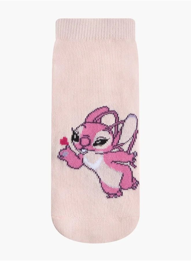 Disney Girls Stitch and Angel Print Non-Terry Ankle Length Socks - Set of 3