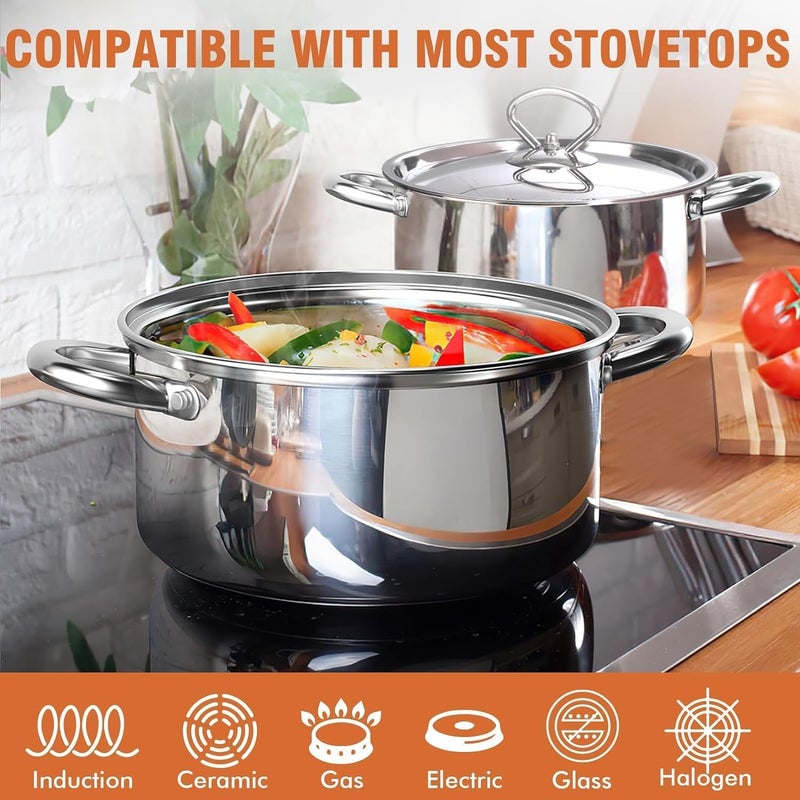 TMOHRA 15 Piece Stainless Steel Pots and Pans Set, 15 in 1 Non-Stick Cookware Set, Superior Stainless Steel Nonstick Pots and Pans Set, Use With Any Stove Or Oven, Cookware Set Dishwasher Safe From - Image 5