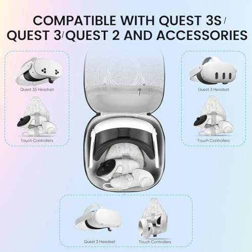 SARLAR حقيبة حمل صلبة سارلار BS2 لجهاز Meta Quest 3S/Quest 3/Oculus Quest 2 VR، حقيبة سفر محمولة للحماية مع غطاء عدسة تناسب وحدة التحكم، حزام الرأس الأصلي، كابل الشحن والمحولات، باللون الأسود - Image 2