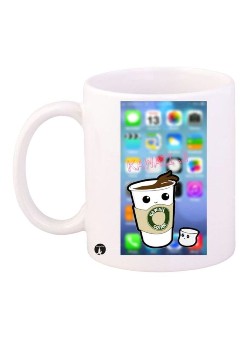 Coffee Printed  Mug White/Brown/Blue Standard Size