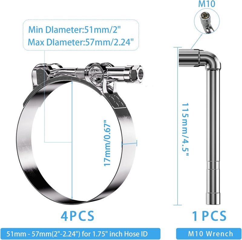 PEROMI 4 Pack 1.75 Inch T Bolt Hose Clamps - Stainless Steel Turbo Intake Intercooler Clamps - Image 2