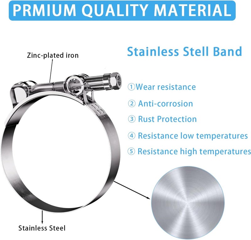 PEROMI 4 Pack 1.75 Inch T Bolt Hose Clamps - Stainless Steel Turbo Intake Intercooler Clamps - Image 3
