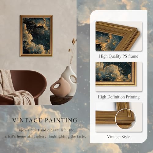 Aroutde Vintage Gold Framed Moody Celestial Wall Art, Cloud Print Abstract Night Sky Stars Art Poster Maximalist Gothic Canvas Wall Decor for Living Room Bedroom Apartment (10L x 8W, Framed) - Image 2
