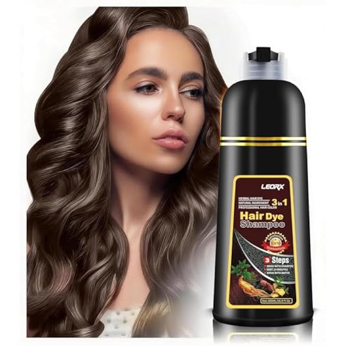 leorx Hair Dye Shampoo, 3 In 1 Dark Brown Color Shampoo Hair Dye For Gray Hair Instant Herbal Coloring Shampoo For Women & Men - Shampoo Para Canas Mujer - Easy to Use at Home
