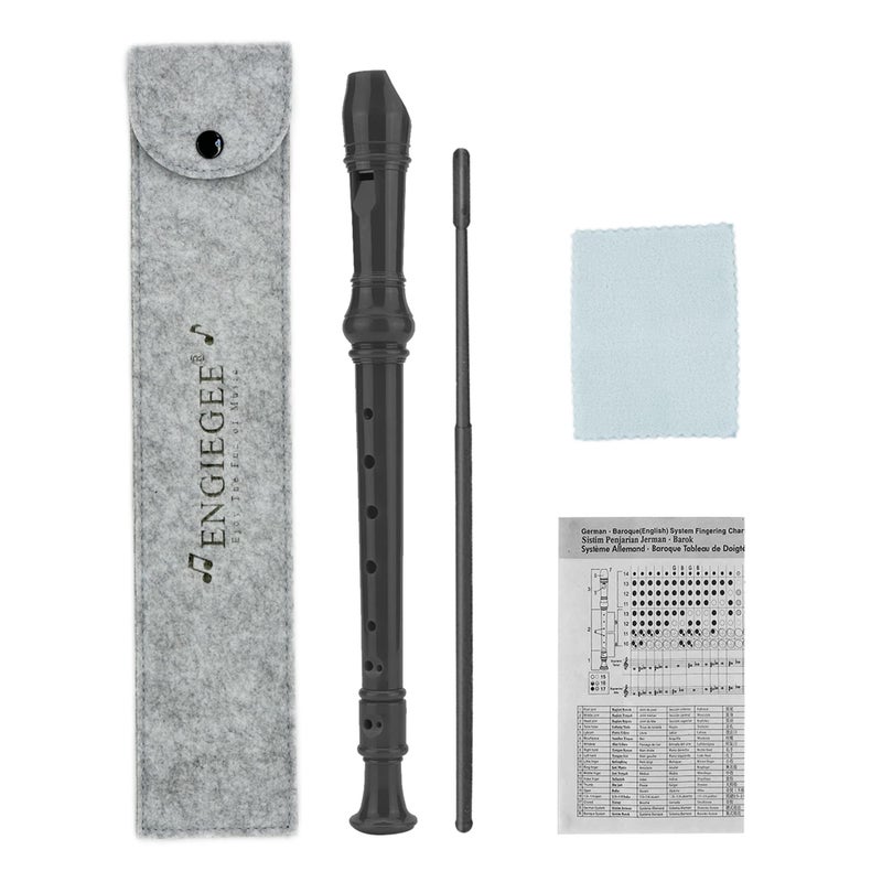 ENGIEGEE SJOYS ENGIEGEE 8-Hole Soprano Descant Recorder Kids Music Flute with Cleaning Rod & Case Bag For School Student Home Entertainment Black - Image 1