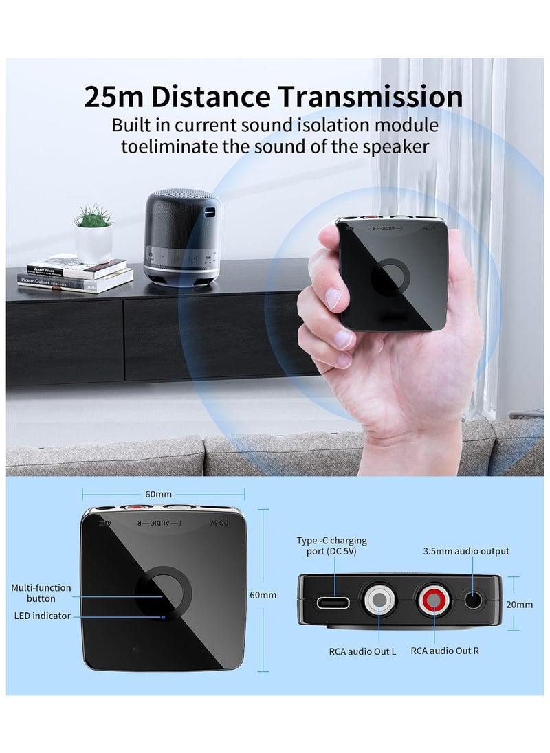 Generic - Bluetooth 5.1 Audio Receiver Adapter with 3.5mm to RCA, HiFi Bluetooth Receiver for Home Stereo, Headphones, Speakers, and Car Music Streaming. - Image 1