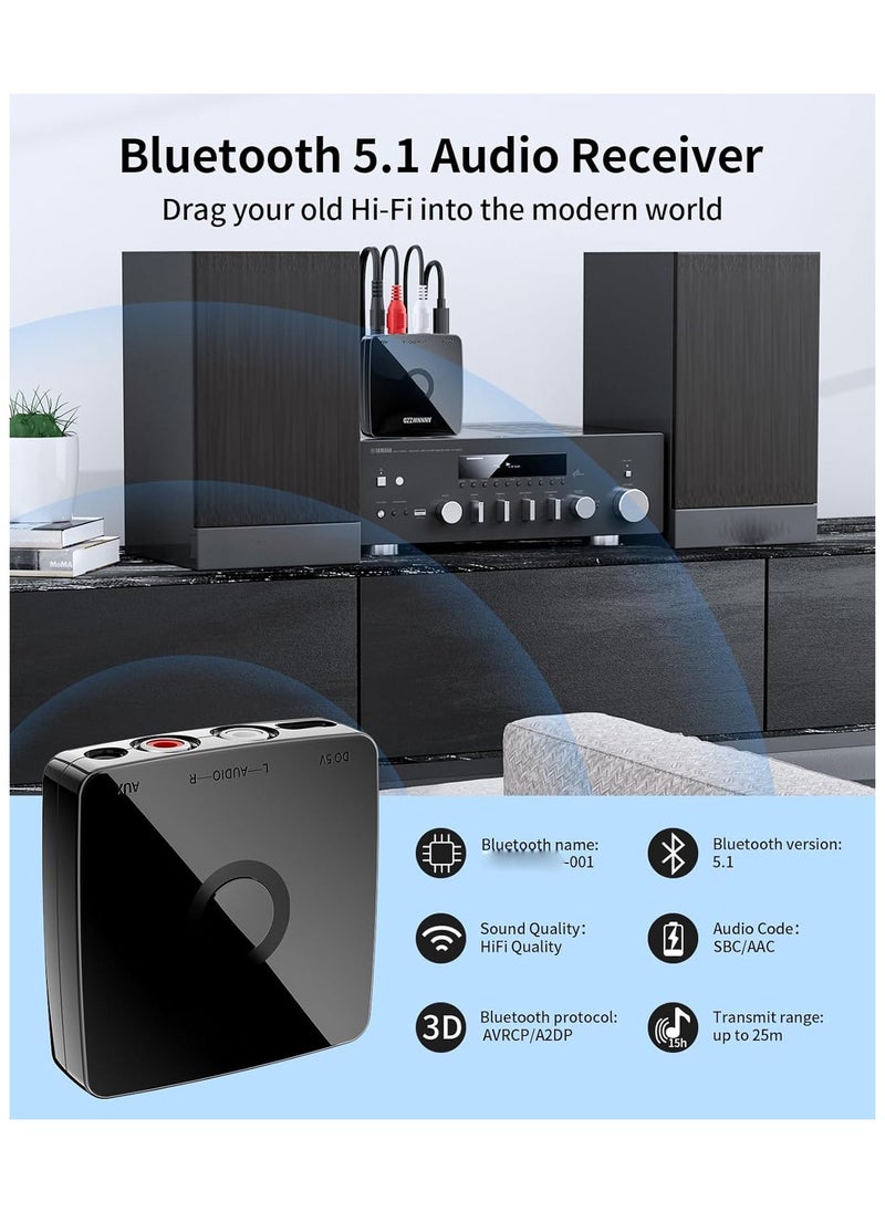 Generic - Bluetooth 5.1 Audio Receiver Adapter with 3.5mm to RCA, HiFi Bluetooth Receiver for Home Stereo, Headphones, Speakers, and Car Music Streaming. - Image 1