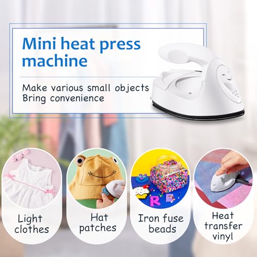 Honoson Mini Craft Iron Mini Heat Press Small Iron 3.93 x 2.36 x 2.76 In Portable Handy Tiny Flatiron with Charging Base Accessory for Fuse Bead Patch DIY Heat Transfer Vinyl(White) - Image 5
