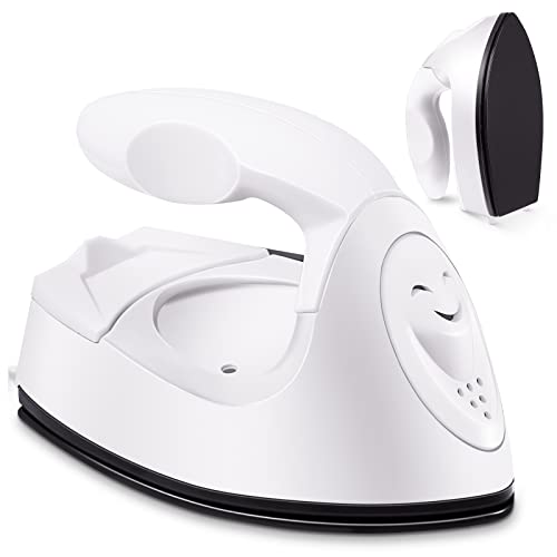 Honoson Mini Craft Iron Mini Heat Press Small Iron 3.93 x 2.36 x 2.76 In Portable Handy Tiny Flatiron with Charging Base Accessory for Fuse Bead Patch DIY Heat Transfer Vinyl(White) - Image 1