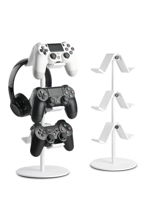 Controller Holder, Headphone Holder, Multi Adjustable Game Controller Headset Hanger for All Universal Gaming PC Accessories/Xbox/PS4/PS5/Nintendo Switch (White)