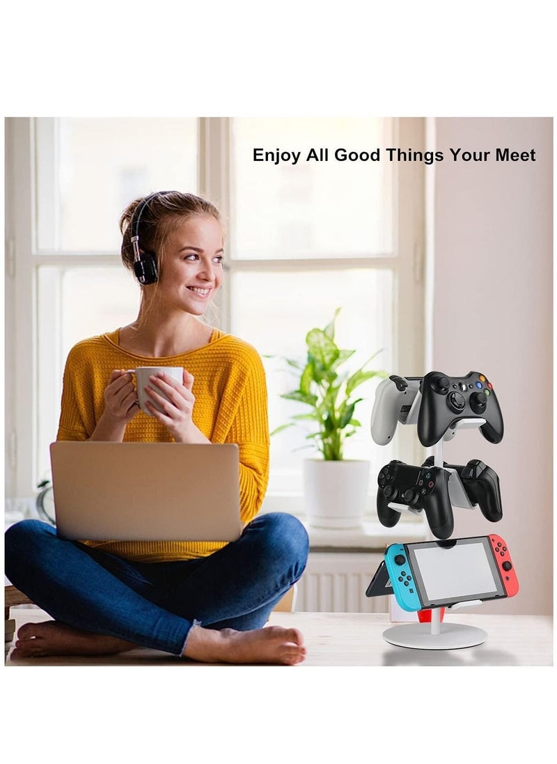 Controller Holder, Headphone Holder, Multi Adjustable Game Controller Headset Hanger for All Universal Gaming PC Accessories/Xbox/PS4/PS5/Nintendo Switch (White)