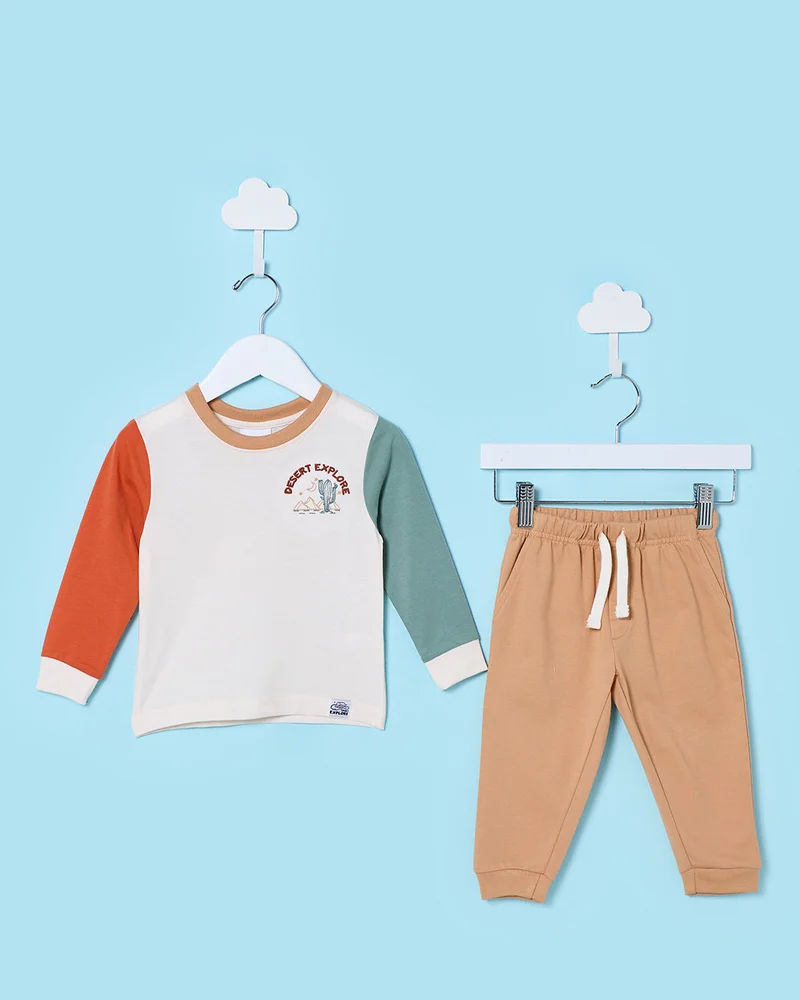 REDTAG Infant Boys Cream 3 Piece Pyjama Set