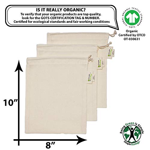 Simple Ecology Reusable Grocery Produce Shopping and Storage Bags, Organic Cotton Muslin, Small 3 pack - Image 3