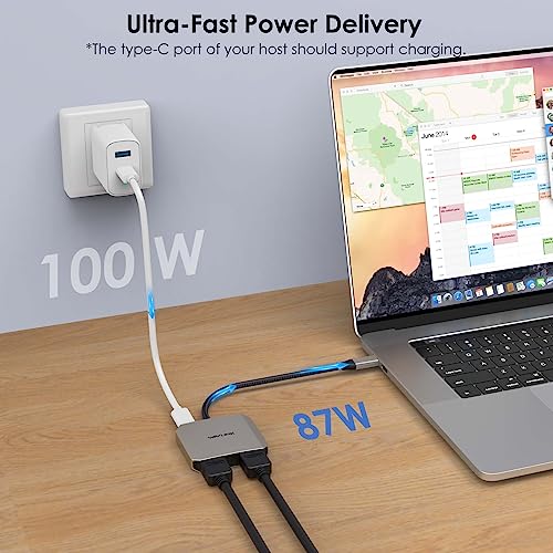 WAVLINK USB C to Dual HDMI Splitter 4K@60Hz, 3-in-1 Adapter with 87W Power Delivery for Dell XPS, HP, Lenovo, Thunderbolt 3/4 Laptops, Windows Systerm Laptops Only - Image 5