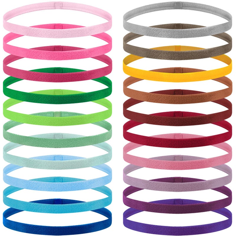 Duufin 20 Pieces Elastic Sport Headbands for Women and Girls - Non Slip Grip Headbands in 20 Colors - Ideal for Volleyball, Tennis, Yoga, Basketball, Walking, Exercise, Running - Image 1