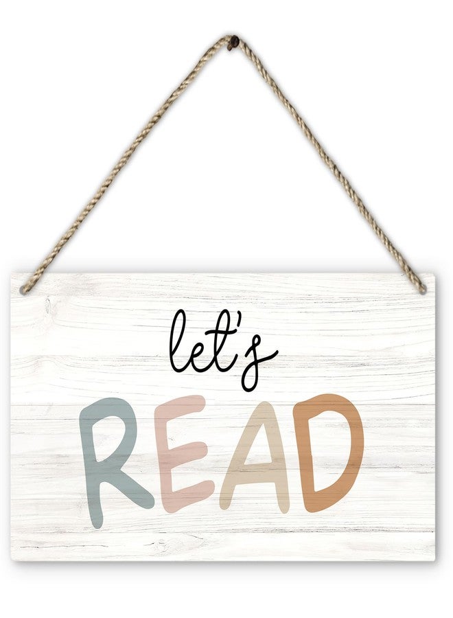 PHAMTE Boho Classroom Nursery Decor, Let's Read Boho Nursery Wood Plaque Sign Hanging Door Wall Decor, 12x6 Inch Home Decor Accents Wall Pediments - Image 1