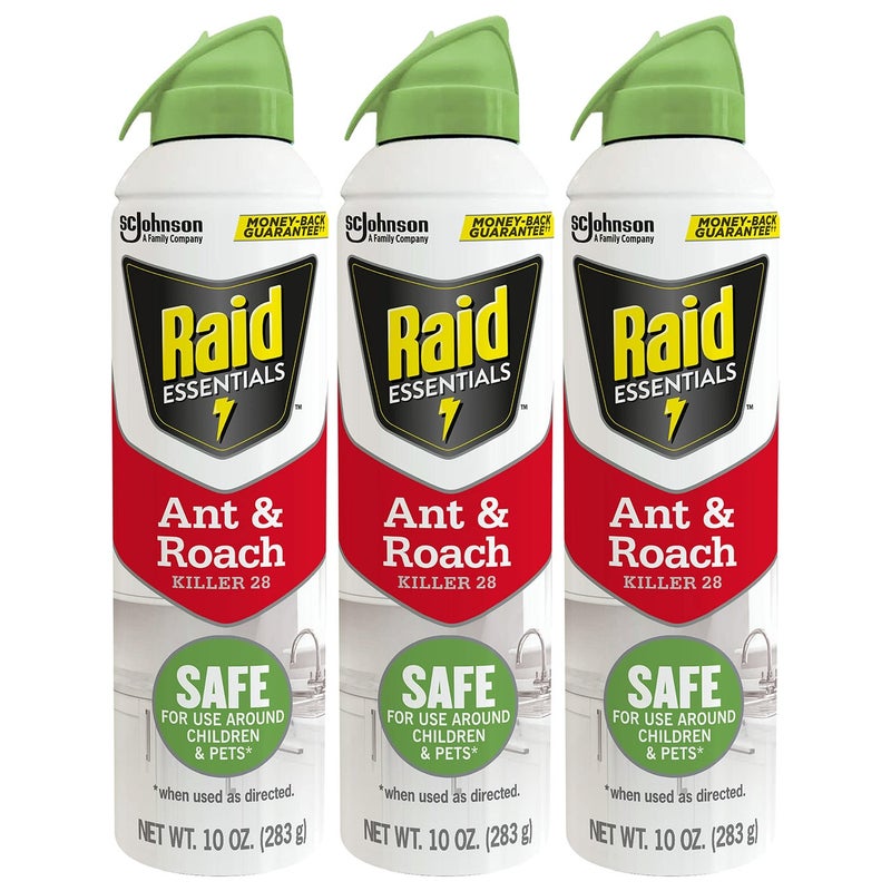 Raid Essentials Ant Roach Killer Aerosol Spray Child Pet Safe Kills Insects Quickly for Indoor Use 10 oz Pack of 3