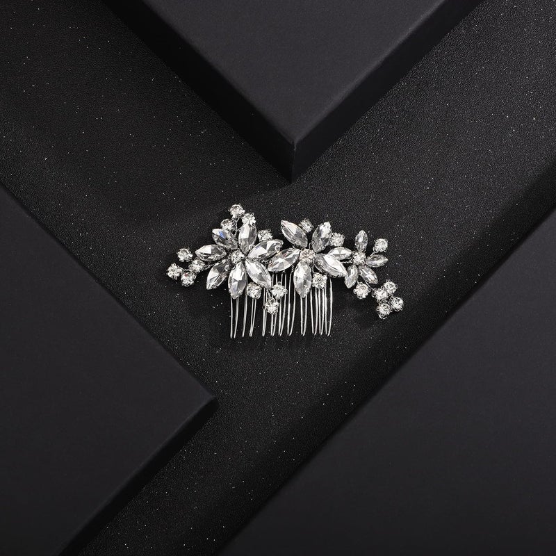 BERYUAN Hair Comb Clear Flower Crystal Rhinestone Teardrop Hair Clip Silver 105CM for Bride Bridesmaid Prom Hair Pieces Women and Girls
