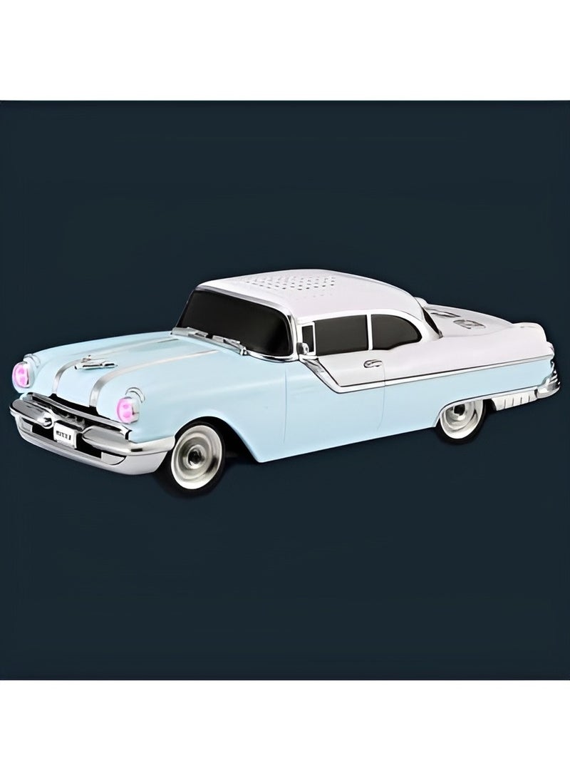 ويستر مكبر صوت بلوتوث على شكل سيارة عتيقة مع راديو، مكبر صوت لاسلكي محمول ببطارية 1500 مللي أمبير في الساعة، مكبر صوت بلوتوث على شكل سيارة أزرق فاتح وأبيض - Image 3