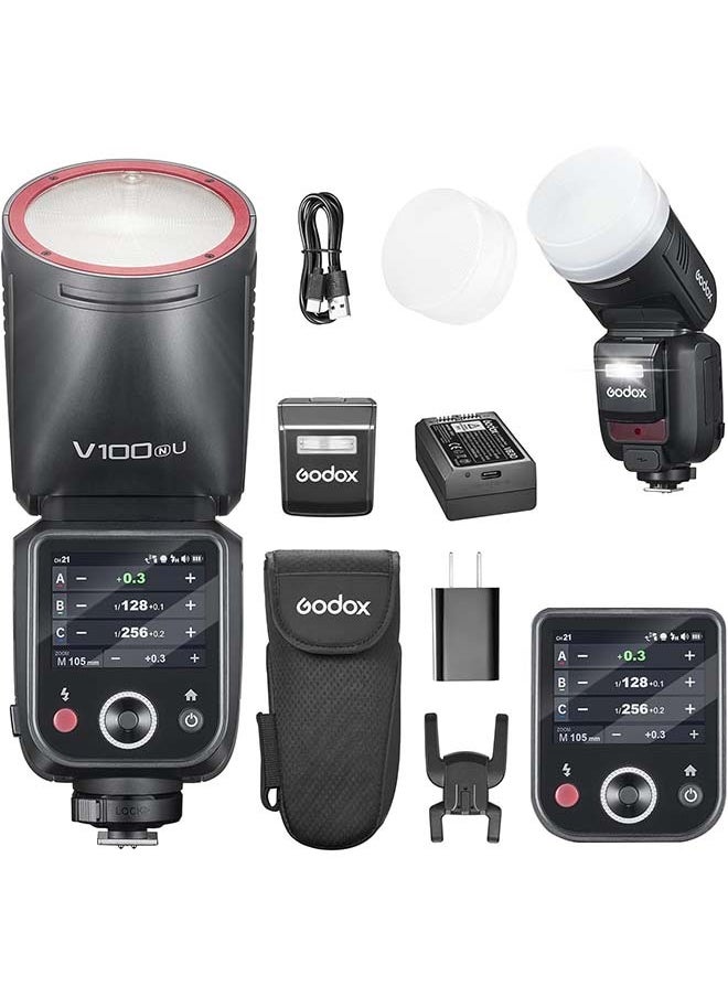 Godox GODOX V100N U Flash V100-N USA 100w Round Head Touch Screen Flash for Nikon,2.4G Wireless with External Flash and Global Shutter Flash Sync 1/80000s,Built-in Lithium Battery  - Image 1