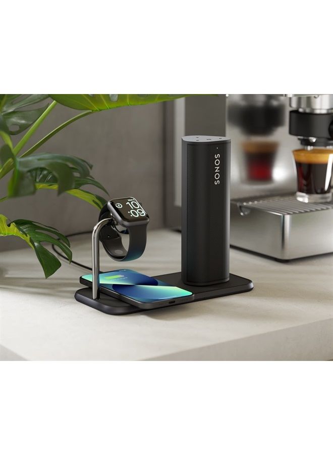 Zens Dual 10-Watt Aluminum Wireless Charging Pad and Watch Charger Station, Qi and MFi Certified, Supports Apple and Samsung Fast Charge, Adapter Included (Black)  - Image 2