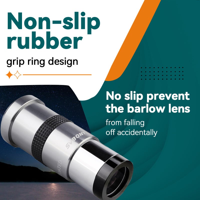 SVBONY SV137 3X Barlow Lens 1.25 inch Telescope Accessory Metal Body Fully Multi-Coated Barlow Eyepiece with Internal Brass Ring - Image 4