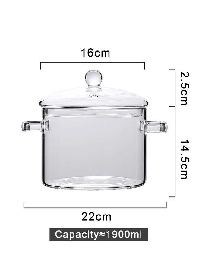 هاهاهاي وعاء طبخ زجاجي سعة 1.9 لتر مع غطاء، قدر زجاجي شفاف للطهي مع مقابض مقاومة للحروق، مصنوع من زجاج البورسليكات المقاوم للحرارة، مناسب للطهي، الحساء، الحليب، الشاي وطعام الأطفال. - Image 5