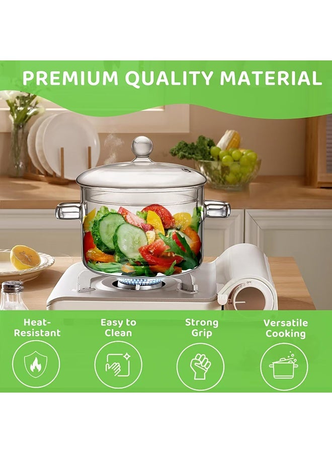 هاهاهاي وعاء طبخ زجاجي سعة 1.9 لتر مع غطاء، قدر زجاجي شفاف للطهي مع مقابض مقاومة للحروق، مصنوع من زجاج البورسليكات المقاوم للحرارة، مناسب للطهي، الحساء، الحليب، الشاي وطعام الأطفال. - Image 2