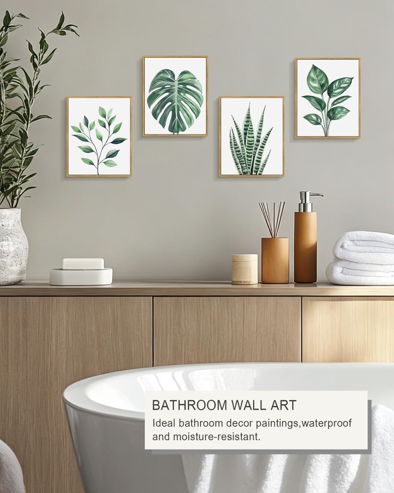 Drsoum Botanical Canvas Framed Wall Art Watercolor Green Leaf Tropical Plant Art Prints Boho Decor for Bedroom Bathroom Kitchen Home Office Decorations 8"x 10"x 4pcs - Image 2