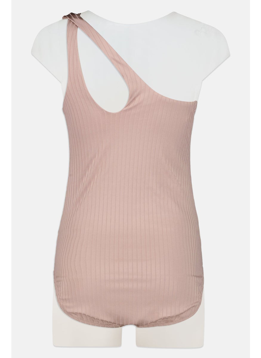 Aerie Women Padded Ribbed One Piece Swimwear, Taupe  - Image 2