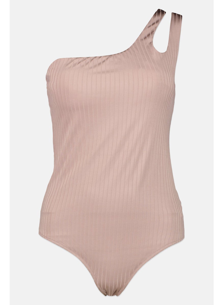 Aerie Women Padded Ribbed One Piece Swimwear, Taupe  - Image 1