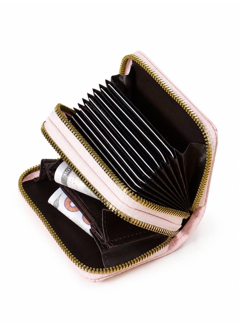Women's Double Zipper Small Wallet & Card Holder - Compact Floral Credit Card Organizer with Coin Pocket - Pink - Image 3