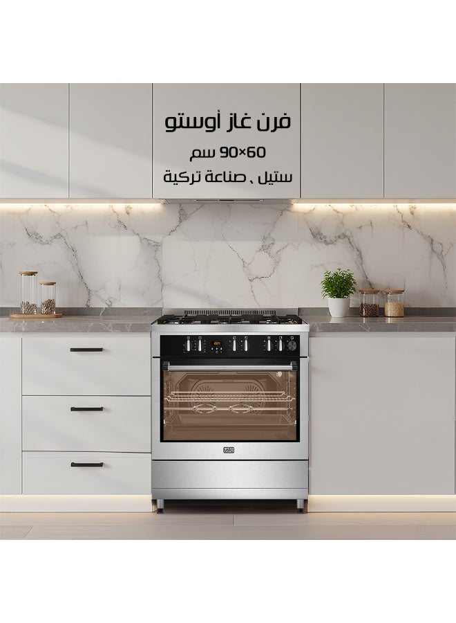 Usto Turkish Gas Oven, Professional, 60*90 Cm, 105L, 5 Burners, Heavy Iron, Surface Cooling Fan, Heat Distribution Fan, Steel - ASF9502SGWBB-SMF01 - Image 2