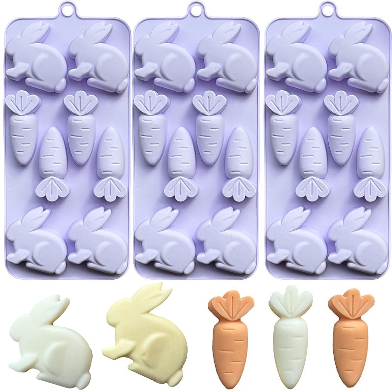 ZINDIACINE 3-Pack Easter Bunny Silicone Mold, 3D Easter Bunny Chocolate Molds Carrot Candy Ice Mold Food Grade Non-Stick Silicone Molds for Candy, Jelly, Fondant, Resin, Candle Making - Image 1