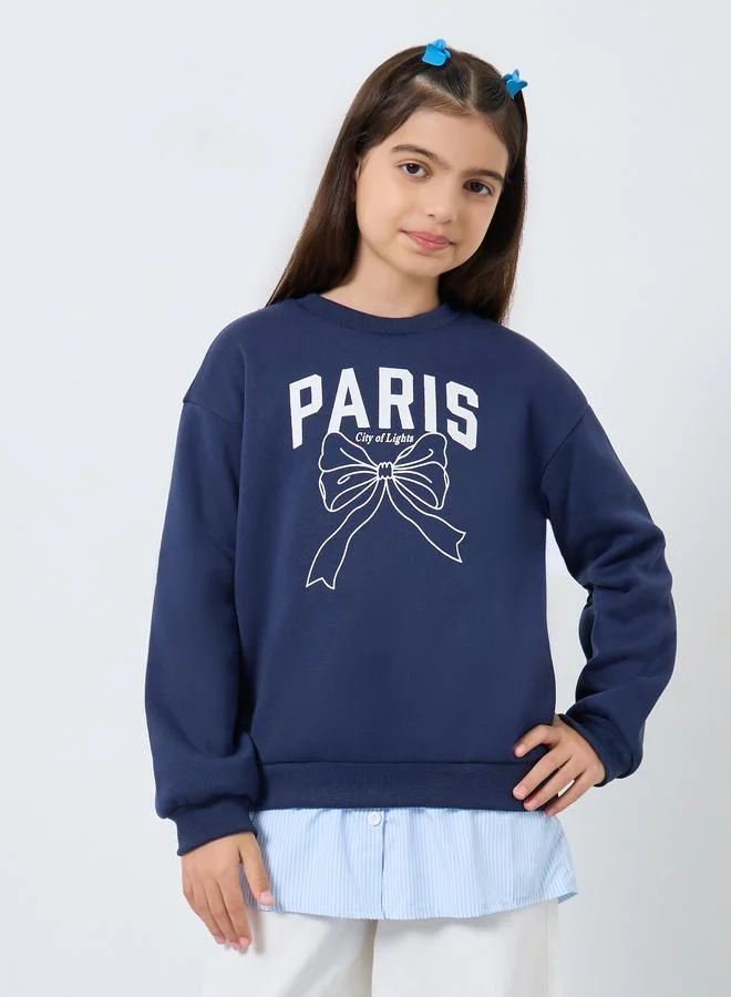 Styli Styli Teen Navy Bow Graphic Sweatshirt