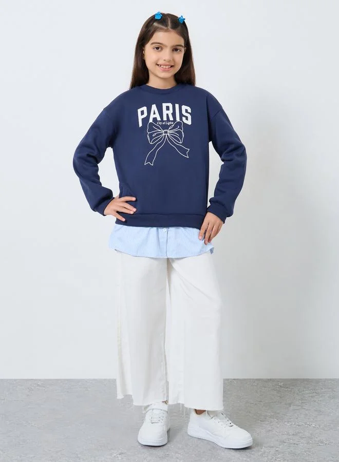 Styli Styli Teen Navy Bow Graphic Sweatshirt