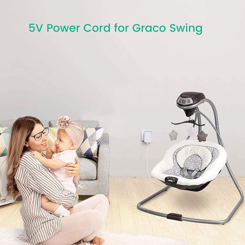 Smays سلك طاقة بديل لجهاز Graco DuetSoothe Simple Sway Swing Glider LX DuoGlider Sweetpeace 5V شاحن مهد الأطفال باللون الأبيض - Image 4