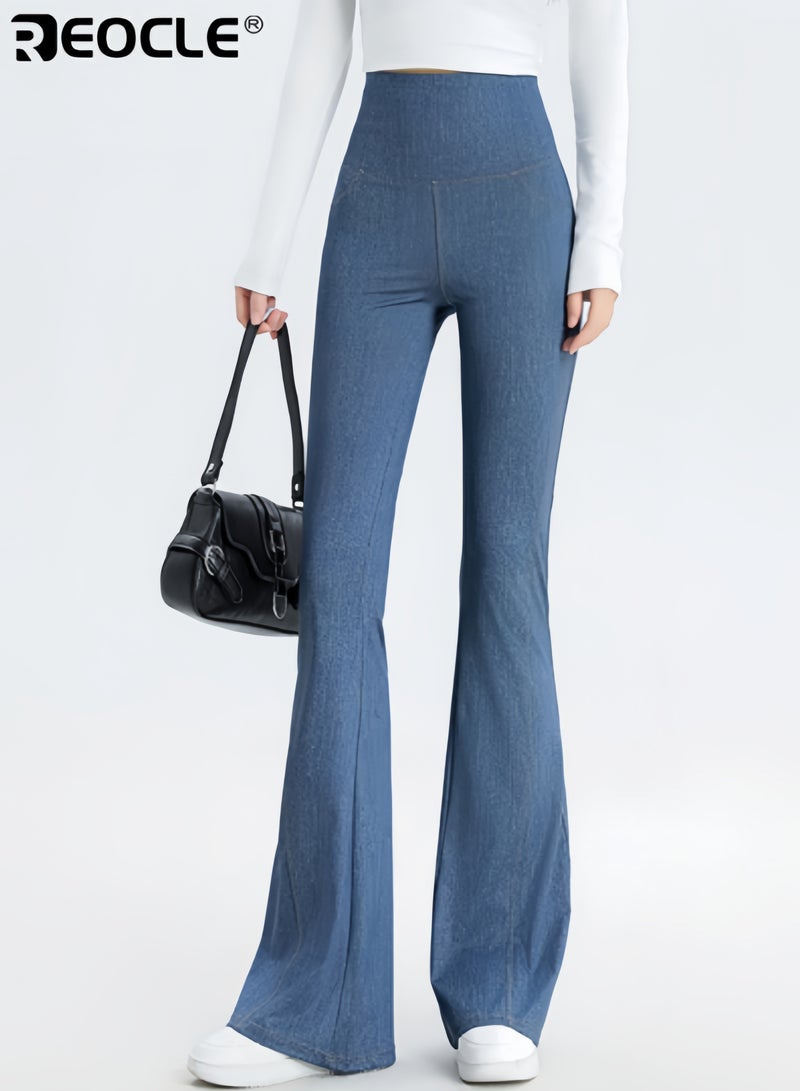 REOCLE Women's Flared Pants Slim Fit Jeans High Waist Pocket Jeans Casual Daily Wear - Image 1