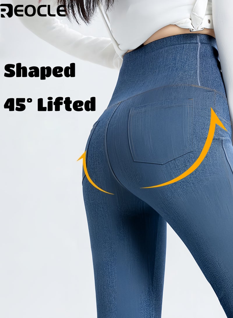 REOCLE Women's Flared Pants Slim Fit Jeans High Waist Pocket Jeans Casual Daily Wear - Image 3