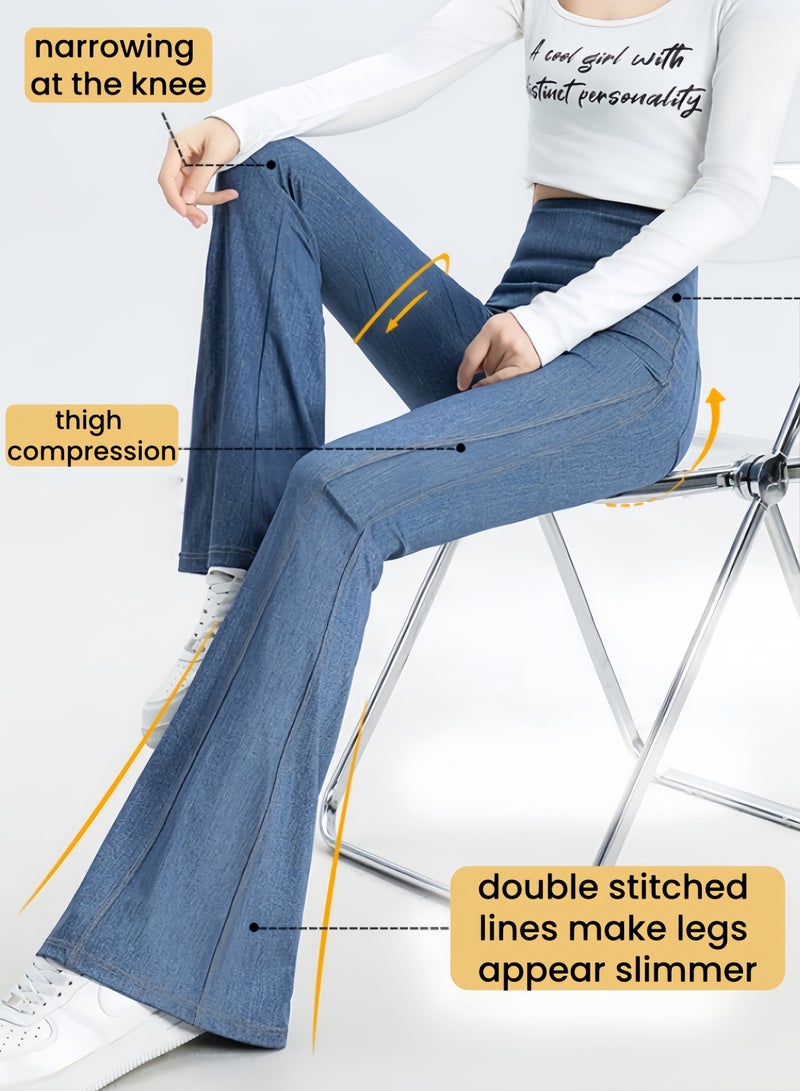 REOCLE Women's Flared Pants Slim Fit Jeans High Waist Pocket Jeans Casual Daily Wear - Image 4