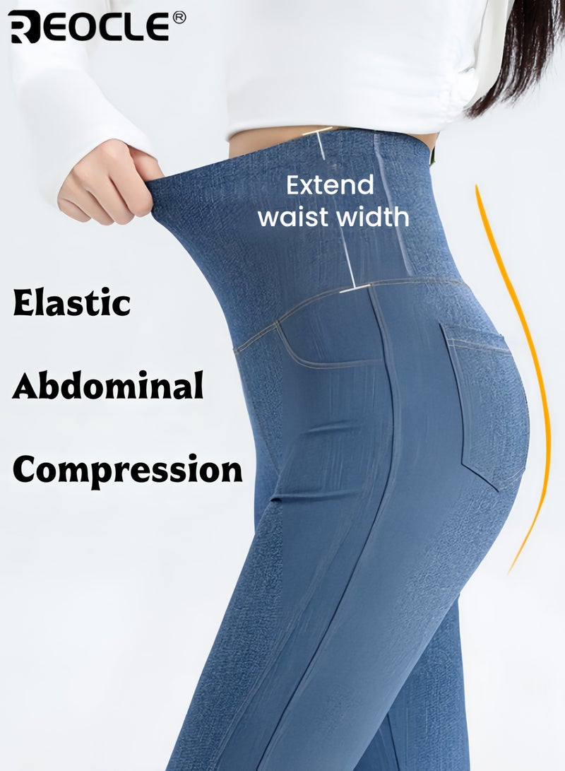 REOCLE Women's Flared Pants Slim Fit Jeans High Waist Pocket Jeans Casual Daily Wear - Image 5