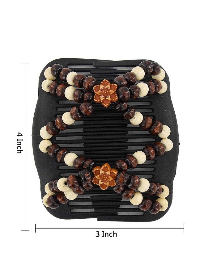 Yeshan Magic Hair Side Combs For Women Wood Beaded Stretch Double Hair Side Combs Clips Bun Maker Hair Accessoriespack Of 6 - Image 3