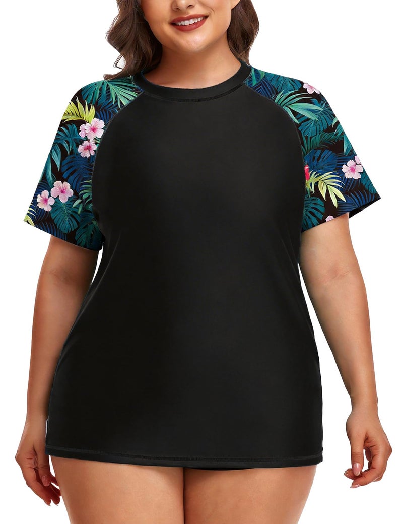 Inno Womens Plus Size Rash Guard Swim Shirt Short Sleeves UPF 50 Swimwear 2026 Workout Tops Only Black Pink - Image 2