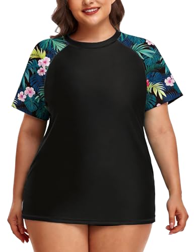 Inno Womens Plus Size Rash Guard Swim Shirt Short Sleeves UPF 50 Swimwear 2026 Workout Tops Only Black Pink - Image 1