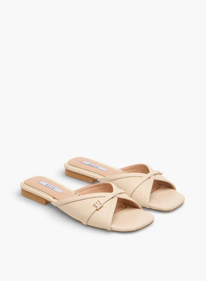 ELLE Women Monogram Debossed Slide Sandals